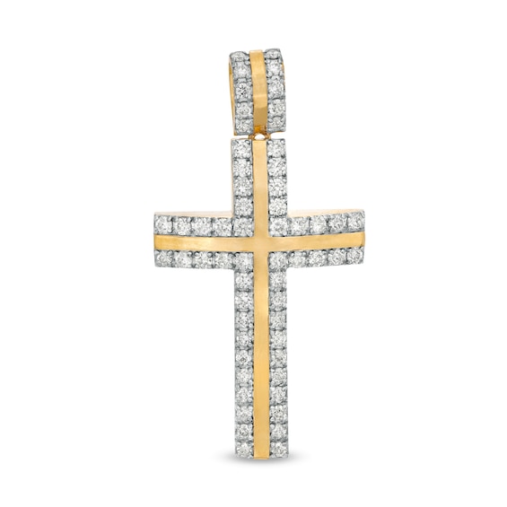 Men's 1 CT. T.w. Diamond Border Cross Necklace Charm in 10K Gold