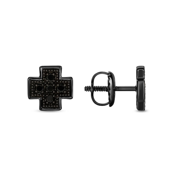 1/4 CT. T.w. Black Diamond Cross Stud Earrings in Sterling Silver with Black Rhodium