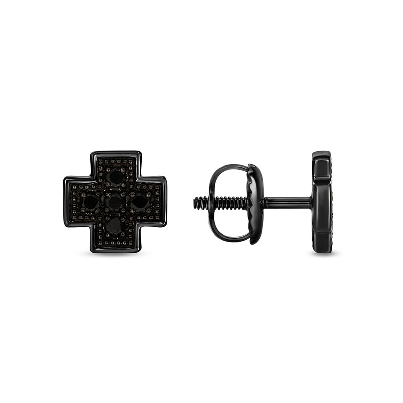 Main Image 1 of 1/4 CT. T.W. Black Diamond Cross Stud Earrings in Sterling Silver with Black Rhodium