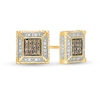 Thumbnail Image 1 of Men's 1/4 CT. T.W. Square Champagne and White Multi-Diamond Frame Stud Earrings in 10K Gold