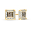 Thumbnail Image 0 of Men's 1/4 CT. T.W. Square Champagne and White Multi-Diamond Frame Stud Earrings in 10K Gold