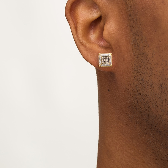 1/4 CT. T.w. Square Champagne and White Multi-Diamond Frame Stud Earrings in 10K Gold