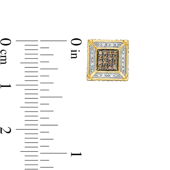1/4 CT. T.w. Square Champagne and White Multi-Diamond Frame Stud Earrings in 10K Gold