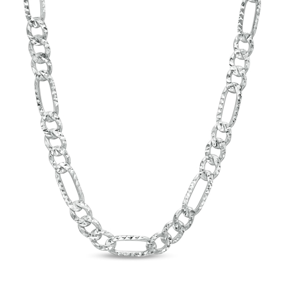 Men's 7.0mm Diamond-Cut Figaro Chain Necklace in Solid Sterling Silver - 22"