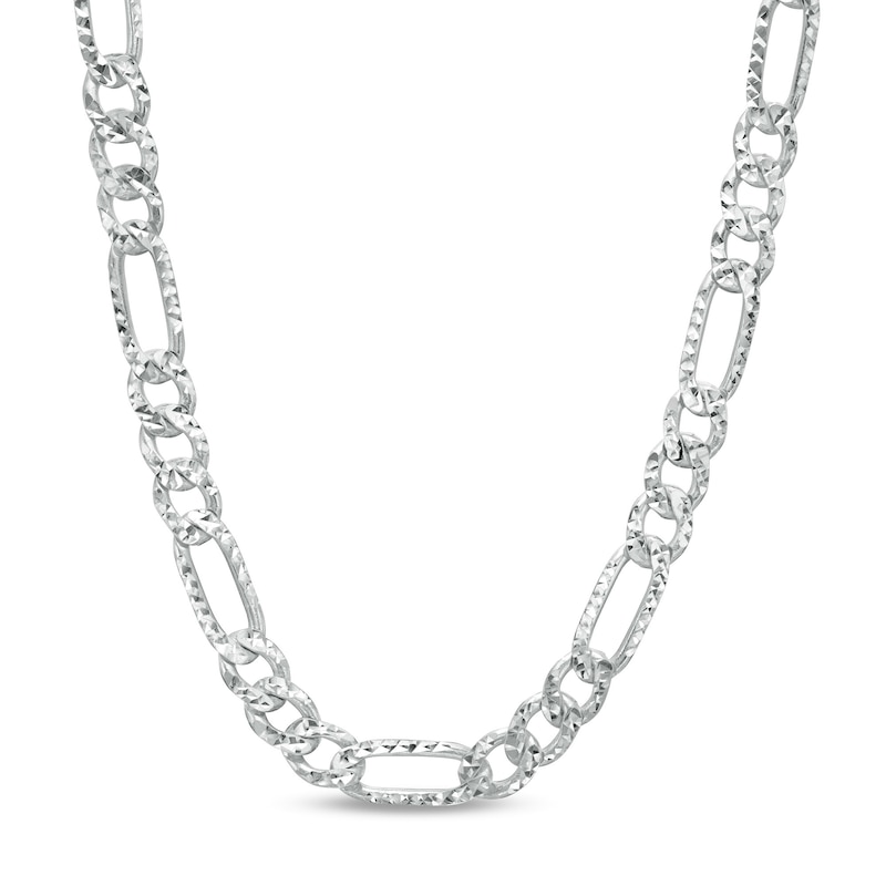 Main Image 1 of Men's 7.0mm Diamond-Cut Figaro Chain Necklace in Solid Sterling Silver  - 22"