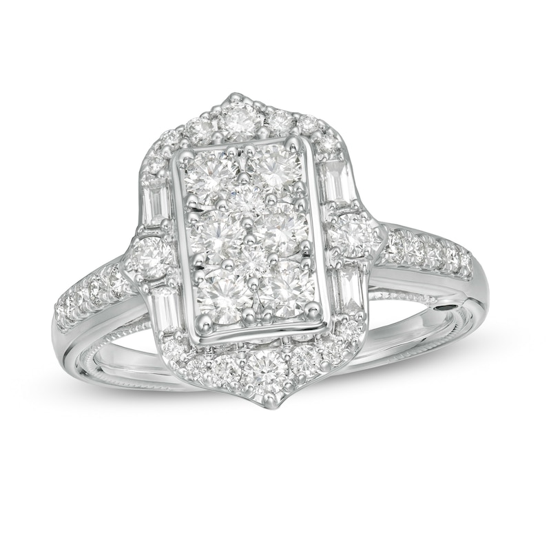 Marilyn Monroe™ Collection 1 CT. T.W. Composite Rectangle Diamond Ornate Frame Engagement Ring in 14K White Gold