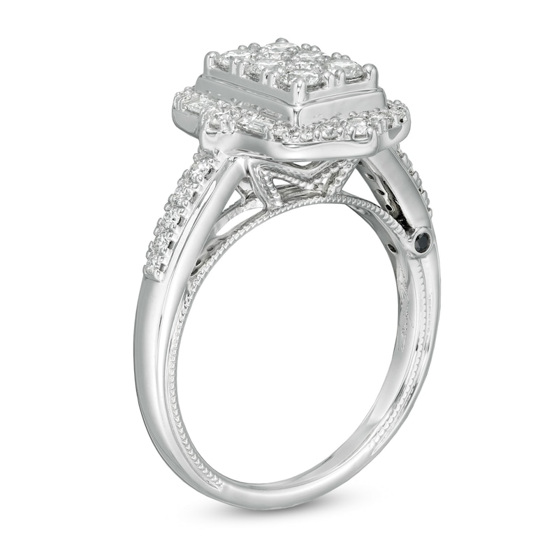 Marilyn Monroe™ Collection 1 CT. T.W. Composite Rectangle Diamond Ornate Frame Engagement Ring in 14K White Gold