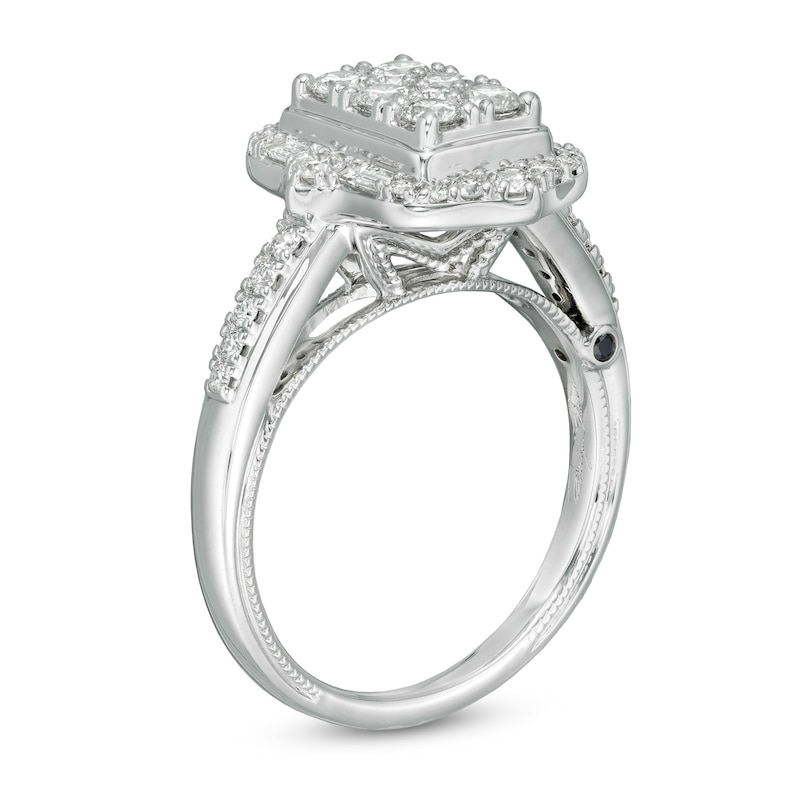 Main Image 3 of Marilyn Monroe™ Collection 1 CT. T.W. Composite Rectangle Diamond Ornate Frame Engagement Ring in 14K White Gold