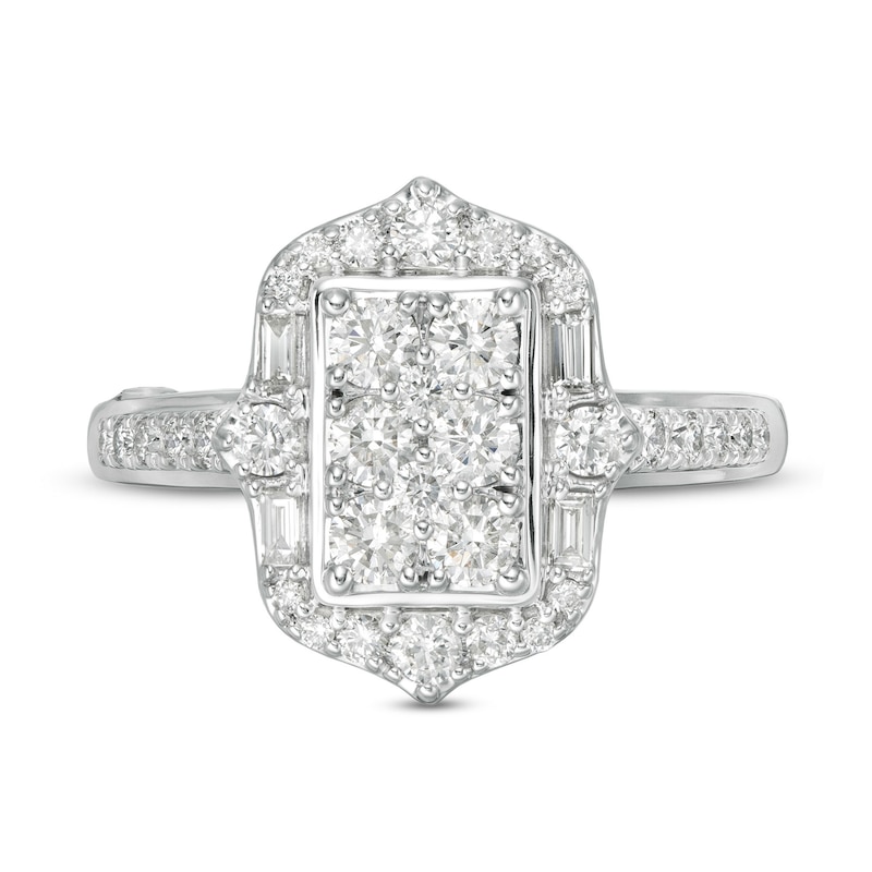 Marilyn Monroe™ Collection 1 CT. T.W. Composite Rectangle Diamond Ornate Frame Engagement Ring in 14K White Gold