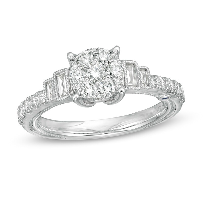 Main Image 1 of Marilyn Monroe™ Collection 3/4 CT. T.W. Composite Diamond Tiered Vintage-Style Engagement Ring in 14K White Gold