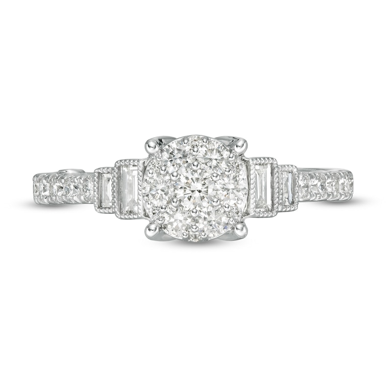 Marilyn Monroe™ Collection 3/4 CT. T.W. Composite Diamond Tiered Vintage-Style Engagement Ring in 14K White Gold