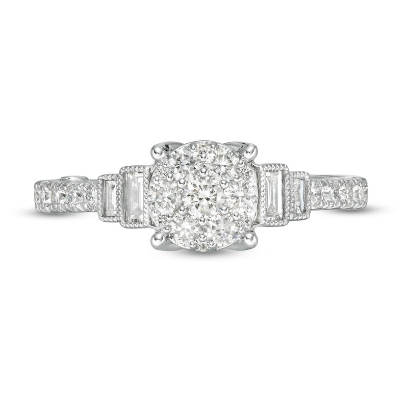 Main Image 4 of Marilyn Monroe™ Collection 3/4 CT. T.W. Composite Diamond Tiered Vintage-Style Engagement Ring in 14K White Gold
