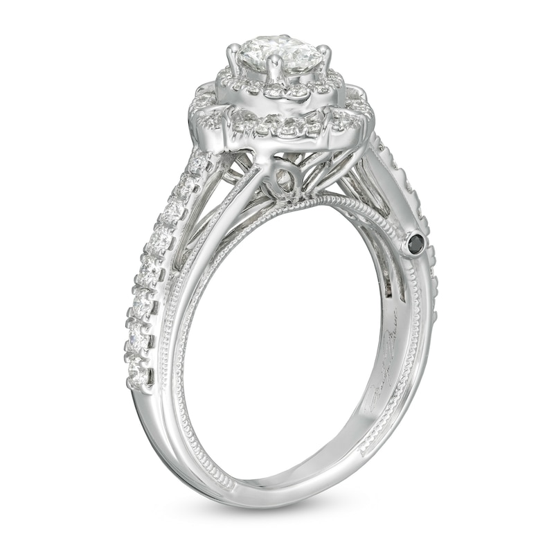 Main Image 3 of Marilyn Monroe™ Collection 1 CT. T.W. Oval Diamond Double Frame Ornate Engagement Ring in 14K White Gold
