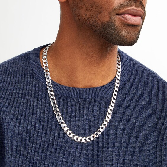 Men's 10.1mm Textured Curb Chain Necklace in Sterling Silver - 24"