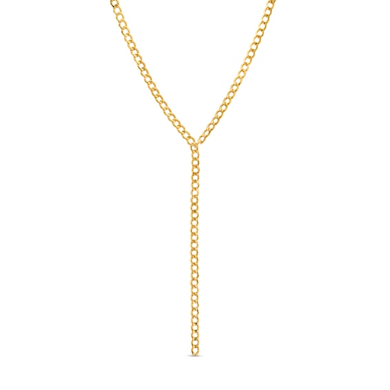 3.0mm Curb Chain "Y" Necklace in Hollow 10K Gold - 17"