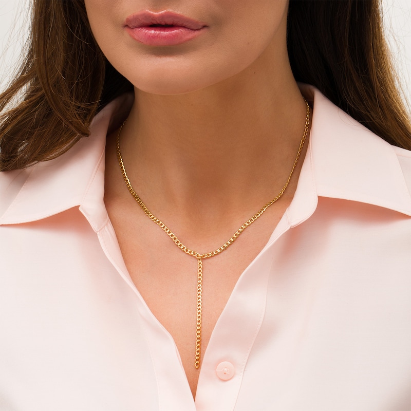 Main Image 2 of 3.0mm Curb Chain "Y" Necklace in Hollow 10K Gold - 17"