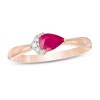 Thumbnail Image 0 of Sideways Pear-Shaped Ruby and Diamond Accent Tiara Tapered Shank Ring in 10K Rose Gold