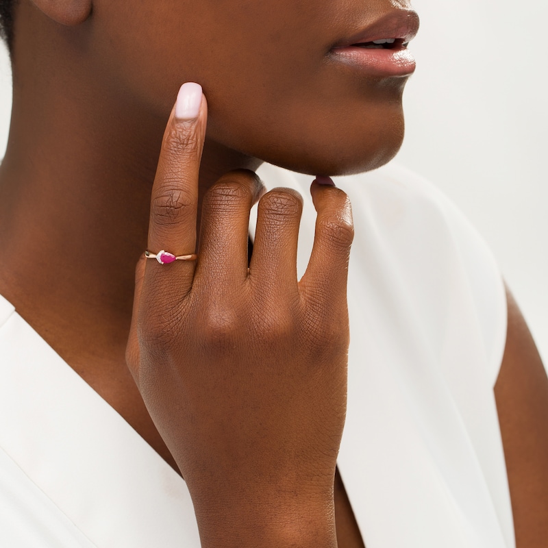 Sideways Pear-Shaped Ruby and Diamond Accent Tiara Tapered Shank Ring in 10K Rose Gold