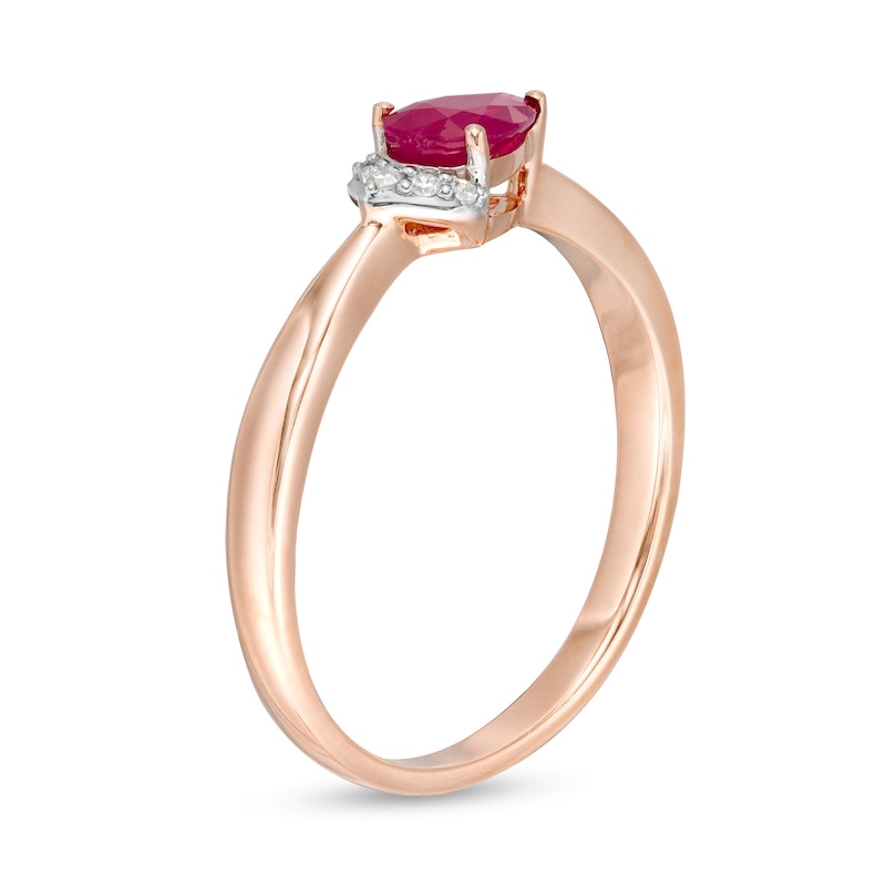 Sideways Pear-Shaped Ruby and Diamond Accent Tiara Tapered Shank Ring in 10K Rose Gold