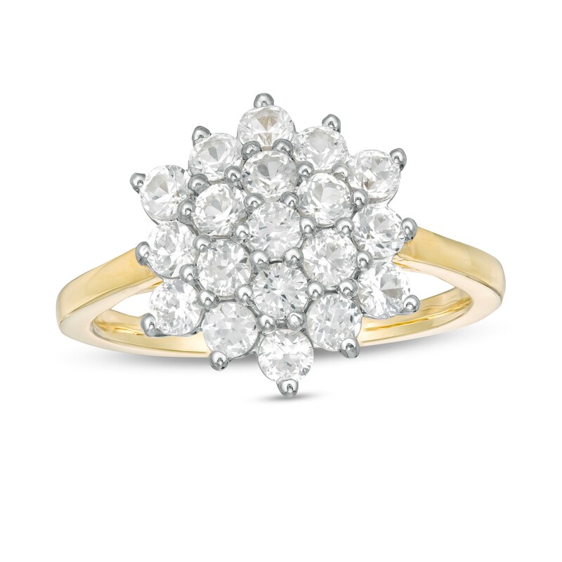 Main Image 1 of Lab-Created White Sapphire Flower Ring in Sterling Silver with 14K Gold Plate
