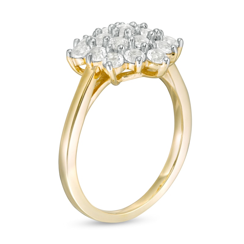 Main Image 3 of Lab-Created White Sapphire Flower Ring in Sterling Silver with 14K Gold Plate