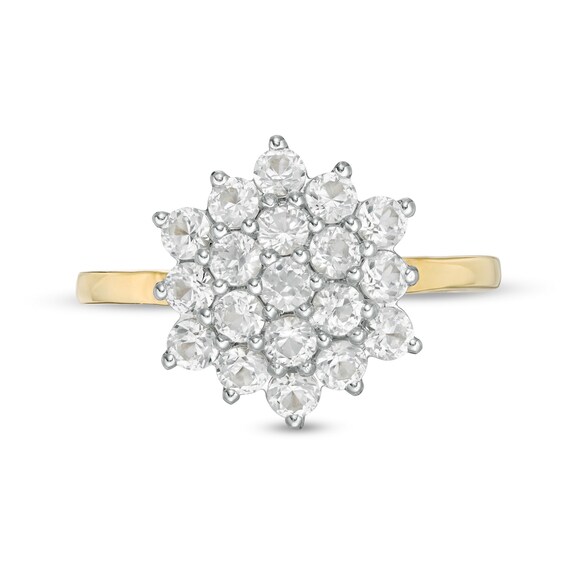 Lab-Created White Sapphire Flower Ring in Sterling Silver with 14K Gold Plate
