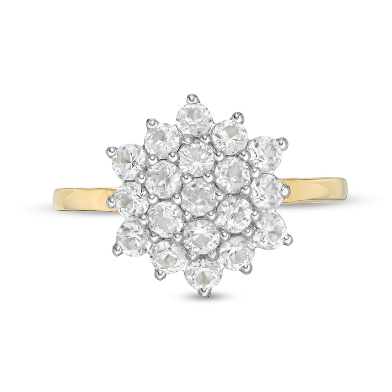Main Image 4 of Lab-Created White Sapphire Flower Ring in Sterling Silver with 14K Gold Plate