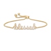 Thumbnail Image 1 of Lab-Created White Sapphire Cursive "blessed" Bolo Bracelet in Sterling Silver with 18K Gold Plate - 9"