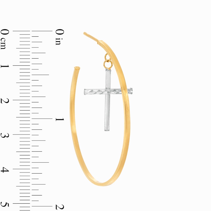Main Image 3 of Diamond-Cut Cross Dangle Hoop Earrings in 10K Gold