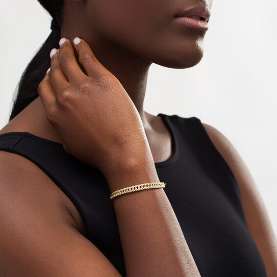 Italian Gold 6.0mm Diamond-Cut Double Curb Chain Bracelet in Hollow 14K Two-Tone Gold - 7.5"