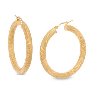 Italian 14k Gold White Rhodium-plated Polished & Diamond Cut Hoop Earrings Italian 14k Gold White Rhodium-plated Polished & Diamond Cut Hoop Earrings