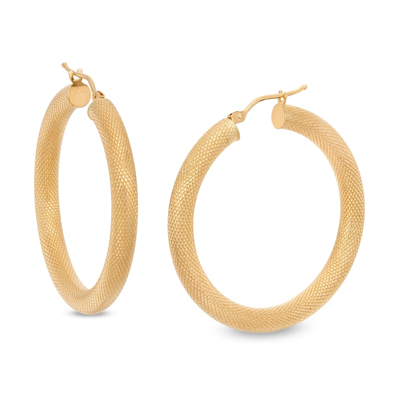 Main Image 1 of Made in Italy 30.0mm Diamond-Cut Tube Hoop Earrings in 14K Gold