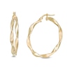 Thumbnail Image 1 of Made in Italy 30.0mm Diamond-Cut and Satin Twist Hoop Earrings in 14K Gold