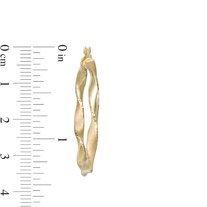 Main Image 2 of Made in Italy 30.0mm Diamond-Cut and Satin Twist Hoop Earrings in 14K Gold