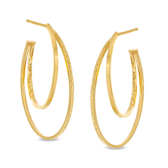 Made in Italy Multi-Finish Double Oval J-Hoop Earrings in 14K Gold