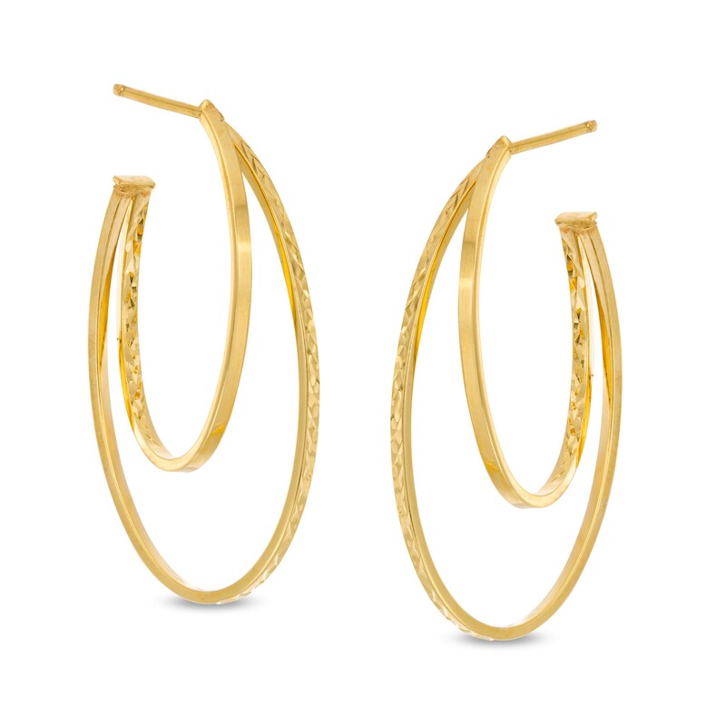 Main Image 1 of Made in Italy Multi-Finish Double Oval J-Hoop Earrings in 14K Gold