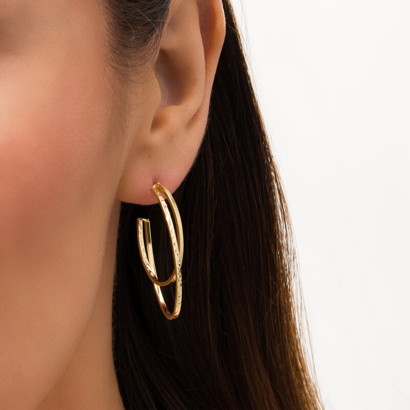 Main Image 2 of Made in Italy Multi-Finish Double Oval J-Hoop Earrings in 14K Gold