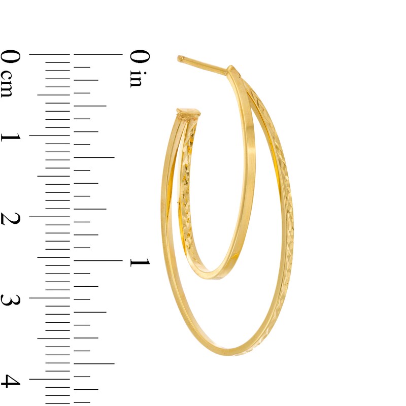 Main Image 3 of Made in Italy Multi-Finish Double Oval J-Hoop Earrings in 14K Gold