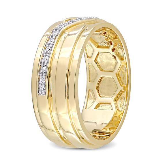 1/10 CT. T.w. Diamond Slant Stepped Edge Band in Sterling Silver with Yellow Rhodium