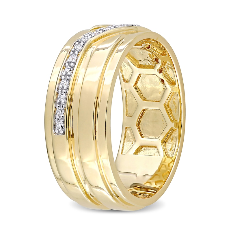 Main Image 3 of 1/10 CT. T.W. Diamond Slant Stepped Edge Band in Sterling Silver with Yellow Rhodium