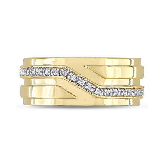 1/10 CT. T.w. Diamond Slant Stepped Edge Band in Sterling Silver with Yellow Rhodium