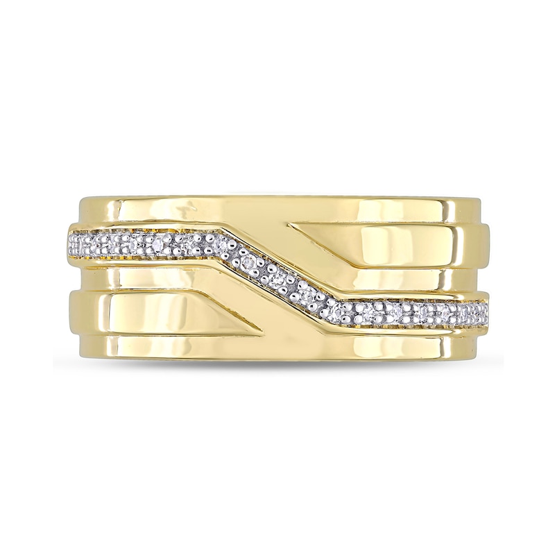 Men's 1/10 CT. T.W. Diamond Slant Stepped Edge Band in Sterling Silver with Yellow Rhodium