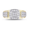 Men's Quad Lab-Created White Sapphire Cushion Frame Double Row Stepped Edge Ring in 10K Gold