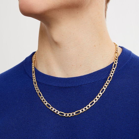 Italian Gold Men's 5.7mm Diamond-Cut Figaro Chain Necklace in Hollow 10K Two-Tone Gold - 22"