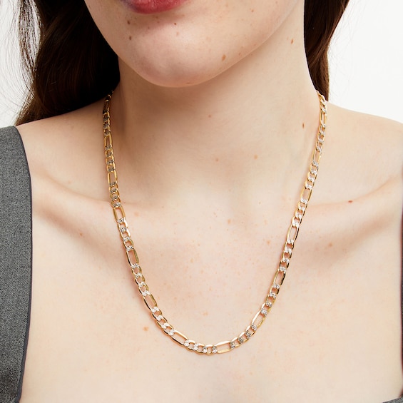 Italian Gold Men's 5.7mm Diamond-Cut Figaro Chain Necklace in Hollow 10K Two-Tone Gold - 22"