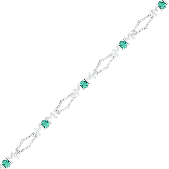 Oval Lab-Created Emerald and 1/10 CT. T.W. Diamond Kite-Shaped Art Deco Link Bracelet in Sterling Silver - 7.5" Oval Lab-Created Emerald and 1/10 CT. T.W. Diamond Kite-Shaped Art Deco Link Bracelet in Sterling Silver - 7.5"