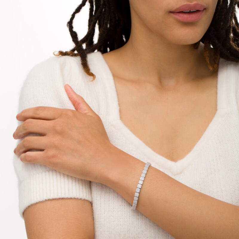 Main Image 2 of 5 CT. T.W. Composite Cushion Diamond Tennis Bracelet in 10K White Gold - 7.25"