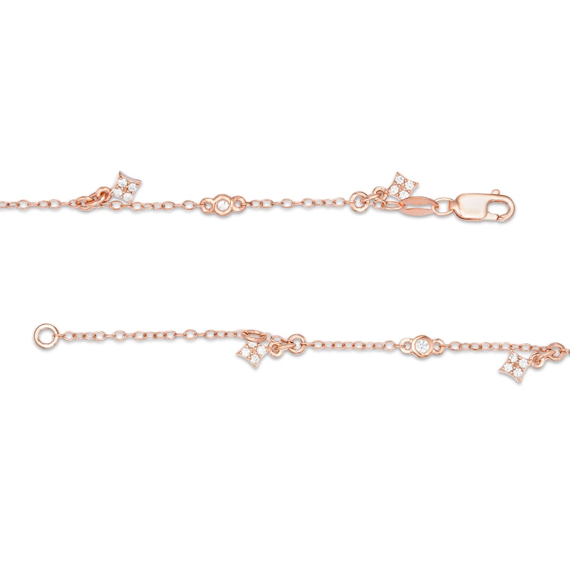 Main Image 3 of 1/3 CT. T.W. Diamond Square Dangle Station Anklet in 10K Rose Gold - 10"