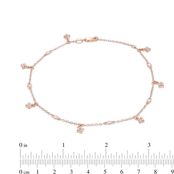 1/3 CT. T.w. Diamond Square Dangle Station Anklet in 10K Rose Gold - 10"