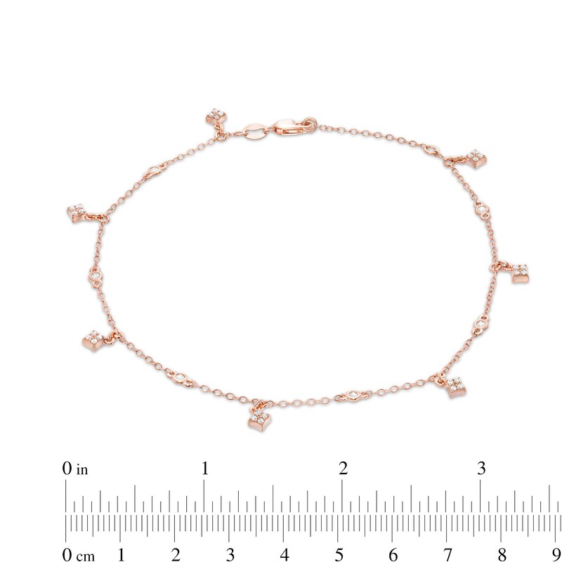 Main Image 4 of 1/3 CT. T.W. Diamond Square Dangle Station Anklet in 10K Rose Gold - 10"